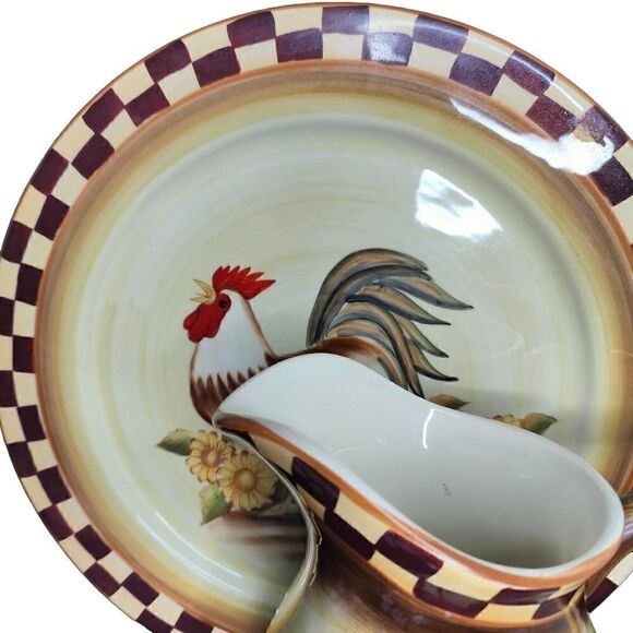 Cottagecore Shabby Chic Decorative Rooster Server Platter and Pitcher - Picture 2 of 12